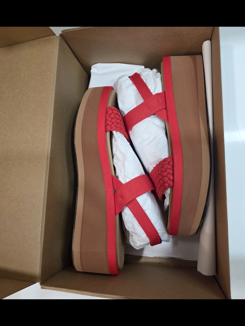 Rothy's The LW Wedge Red Hot Woven Platform Sandals Women's Size 9 NWT - Picture 3 of 6